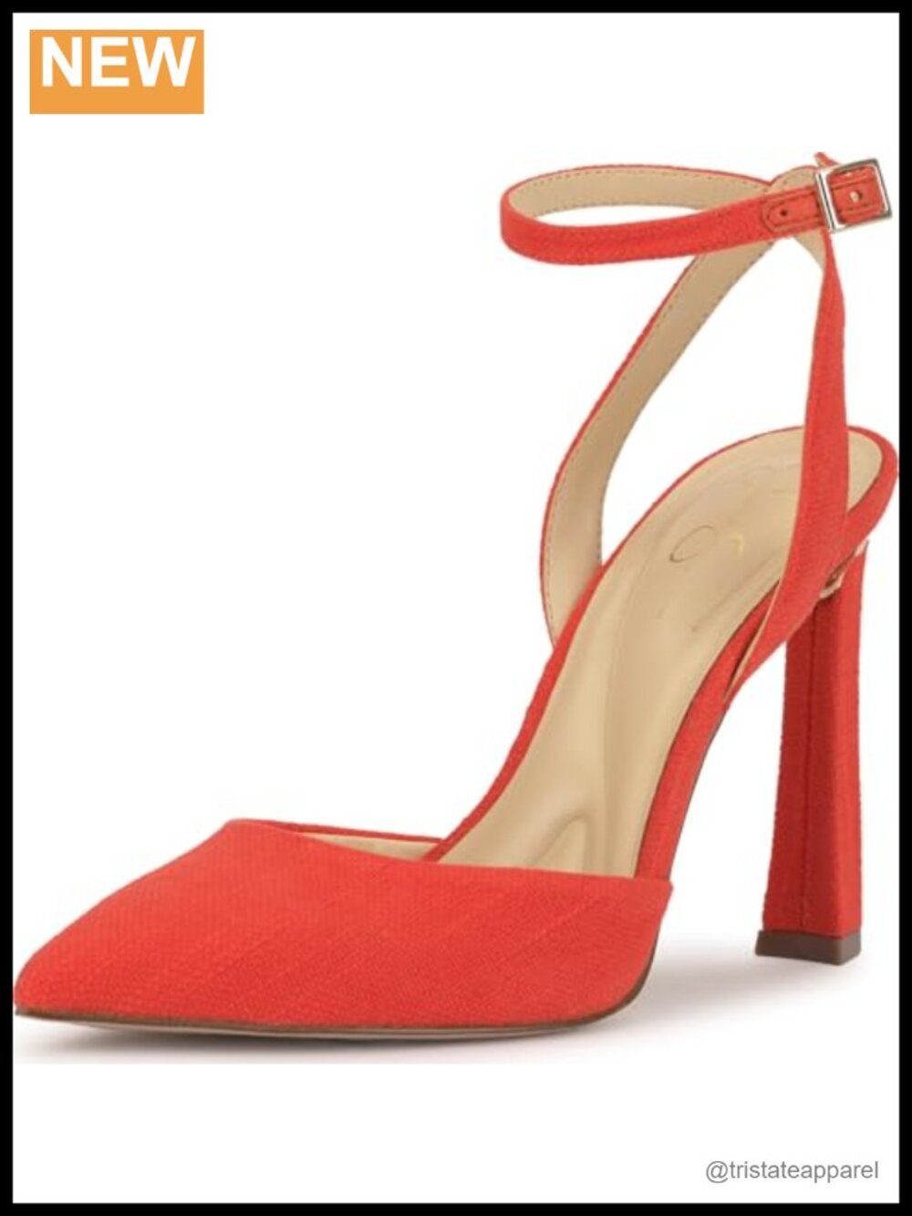 Women's Linen Pointed Toe Block Heel Ankle Strap Pumps Evening